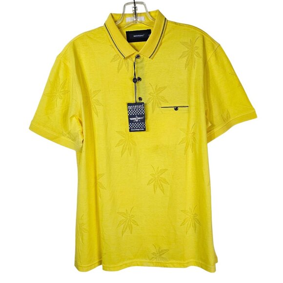 Barabas Mens Yellow Polo Shirt XL Burnout Leaf Pattern Preppy Casual Athleisure - Picture 1 of 9